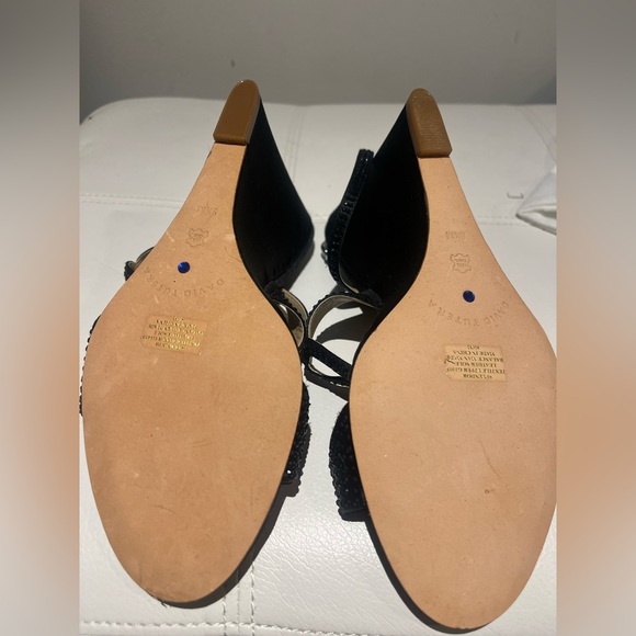 David Tuttera Black open toed wedge shoes with black rhinestones size 8.5 - Picture 2 of 3